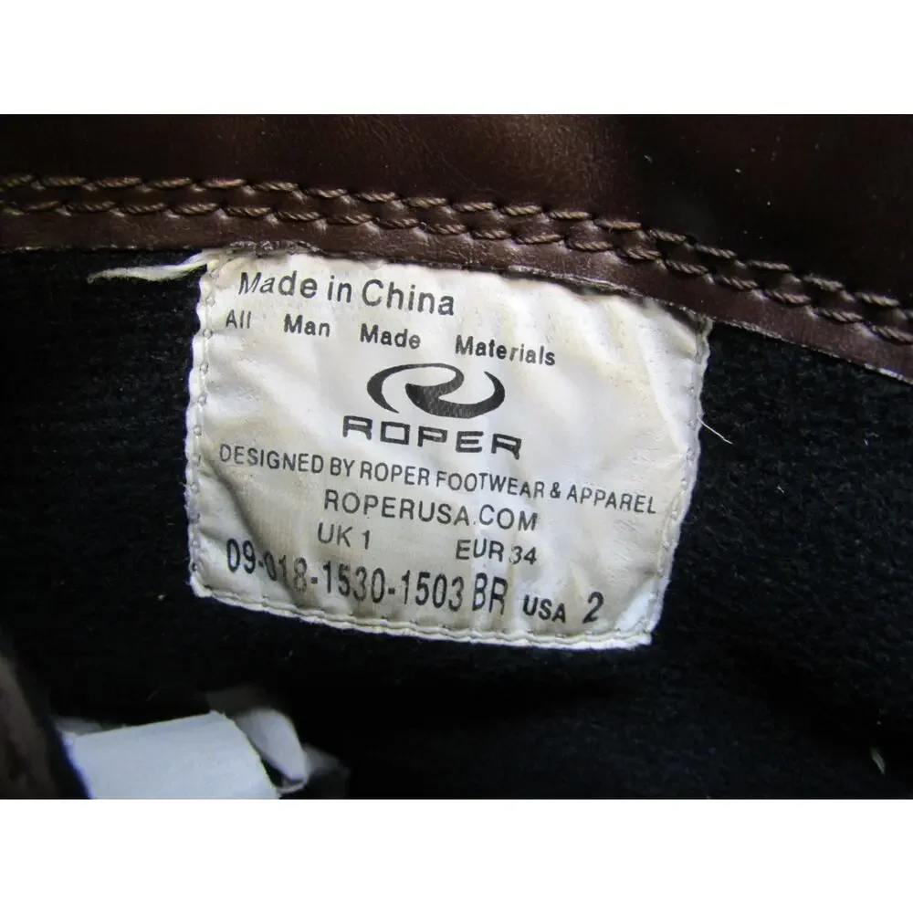 Roper Brand Youth Size 2 M Brown Leather Gator Print Cowboy Western Boots
